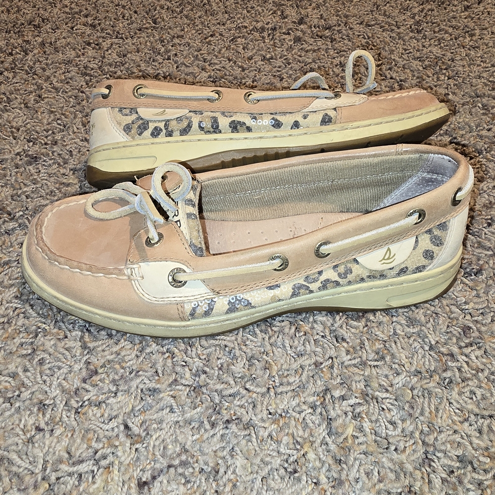 Sperry Women's Tan and Leopard Print Loafers Size 7 Worn Once